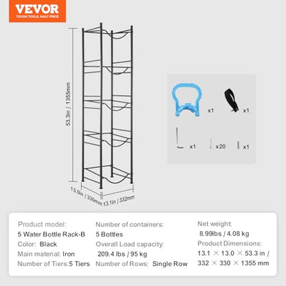 VEVOR 5 Tiers Water Jug Holder, 5 Gallon Water Bottle Holder, Single Row Water Bottle Rack for 5 Bottles, Heavy Duty Water Jug Rack for Kitchen, Office, Living Room, Black - color: Black, style: 5-slot