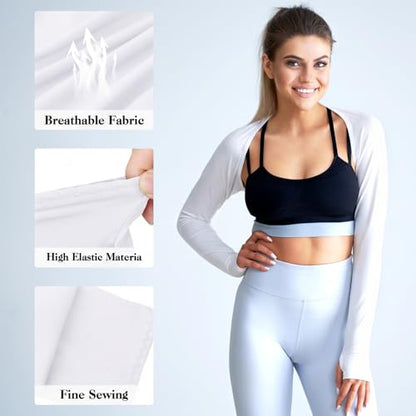 2 Pack Cooling Shawl Arm Sleeves Sun Sleeves for Women UV Protection Arm Sleeve with Finger Hole for Golfing - color: White