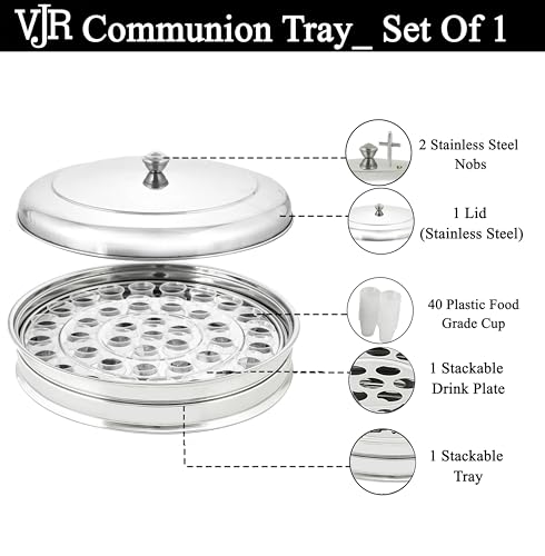 Communion Trays for Churches with Lid, 40 Cup Silver Stainless Steel Set Wine Cup Serving Set, Stackable Communion Tray, Reusable Cups, Church Sign Knob, Rust Proof, Dishwasher Safe - color: Silver, size: 4.9" x 4.9" x 1.3"