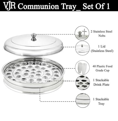 Communion Trays for Churches with Lid, 40 Cup Silver Stainless Steel Set Wine Cup Serving Set, Stackable Communion Tray, Reusable Cups, Church Sign Knob, Rust Proof, Dishwasher Safe - color: Silver, size: 4.9" x 4.9" x 1.3"