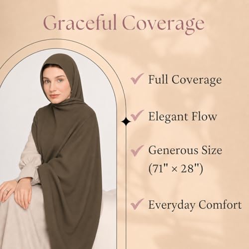Premium Breathable Modal Cotton Hijab for Women, Lightweight, Non-Slip, Soft & Elegant Scarf for Everyday Wear - color: Mocha Taupe