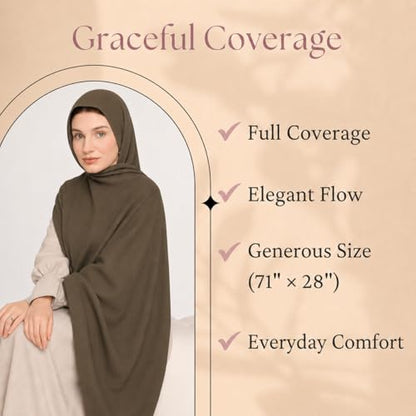 Premium Breathable Modal Cotton Hijab for Women, Lightweight, Non-Slip, Soft & Elegant Scarf for Everyday Wear - color: Mocha Taupe