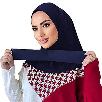 AIBEARTY Women Fashion Instant Muslim Turban Hijab with Snap Fastener Breathable Headscarf Bonnet Cap Turban Hat Shawl - color: Modal Navy -3 Buttons
