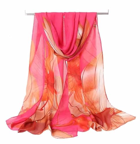 Xyueanlo Women's Chiffon Scarf Lightweight Scarves Fashion Elegant Floral Print Scarfs Shawls - color: Flower Red
