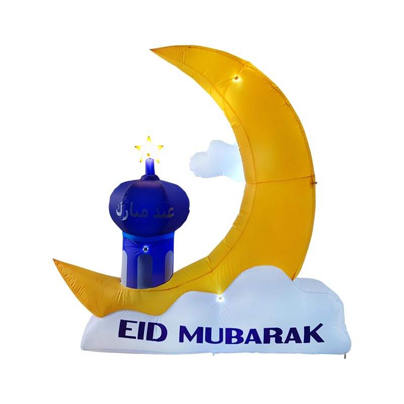 Inflatable Crescent Moon with LED Lights – 5FT Ramadan & Eid Decoration – Waterproof, Durable Polyester, Easy Setup for Indoor/Outdoor Use