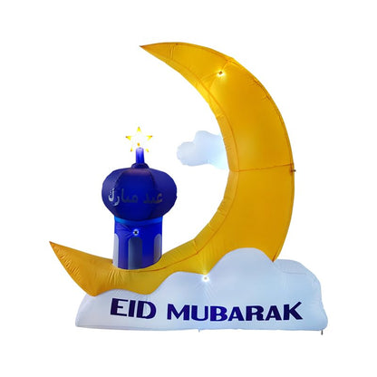 Inflatable Crescent Moon with LED Lights – 5FT Ramadan & Eid Decoration – Waterproof, Durable Polyester, Easy Setup for Indoor/Outdoor Use