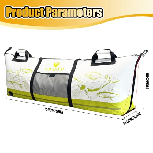 Insulated Fish Cooler Bag, 60'' Waterproof Leakproof Fishing Kill Bag with Drain Valve, Zipper and Heavy Duty PVC Marine Cooler for Boat Kayak Offshore Fishing, Keeps Fish Fresh Up to 48H - color: Green+White