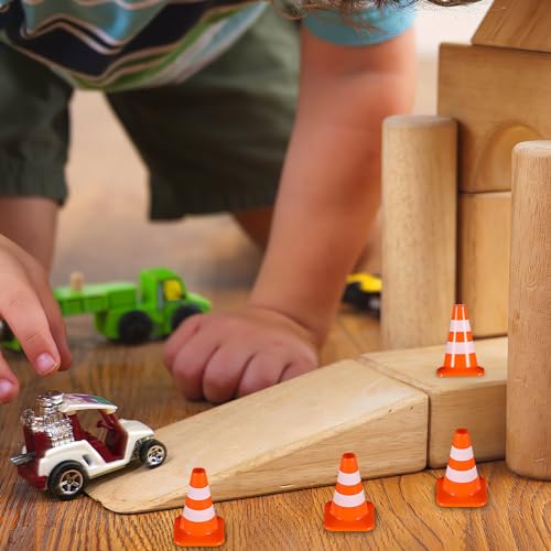 STOBOK 14Pcs Mini Traffic Cones Small Cones Tiny Simulation Road Parking Signs Plastic Traffic Roadblock Toy Educational Construction Party Favors for Kids