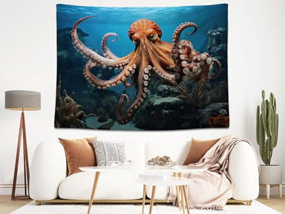 7x5ft Octopus Backdrop Underwater Coral Reef Blue Ocean Background for Marine Themed Party Birthday Aquarium Event Halloween Decor Photo Studio Booth Props Banner Wallpapers - size: 7x5FT