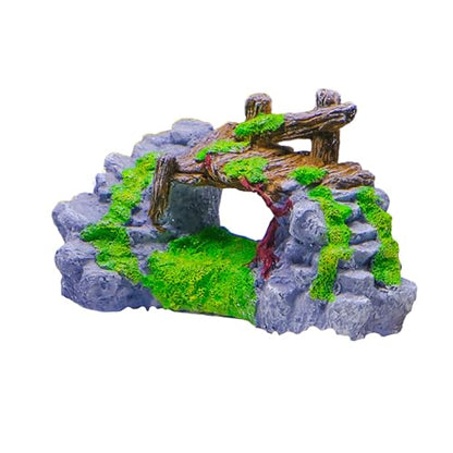 Fish Tanks Bridge Grass Simulation Landscape Large Rockery Fishtank Landscaping Fish Tanks Bridge Rockery Underwater Landscape Decors