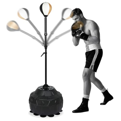 Boxing bar Reflex Speed Bag Punching Bag Free Standing Boxing Bag with Adjustable Height & Reinforced Spring Strong Durable Relief Stress Ball for MMA WWE Exercise（Black White Gold）