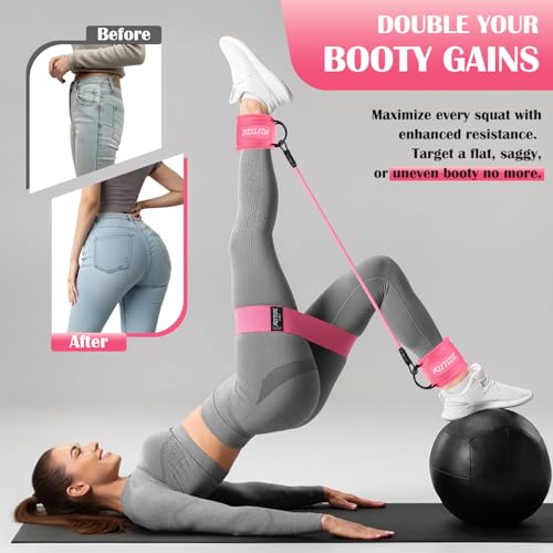 KUTIZE Ankle Resistance Bands with Cuffs & Fabric Resistance Bands Set - Legs & Glutes Workout Equipment for Women & Men, Home Gym Heavy Exercise Bands for Hip, Yoga, Strength Training, Rehab, Pilates - color: Pink-1
