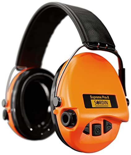 Sordin Pro-X Ear Muffs - Active and Electronic Ear Defenders w/Leather Headband - Gel Pads - Earmuffs for Hunting & Shooting - color: Orange