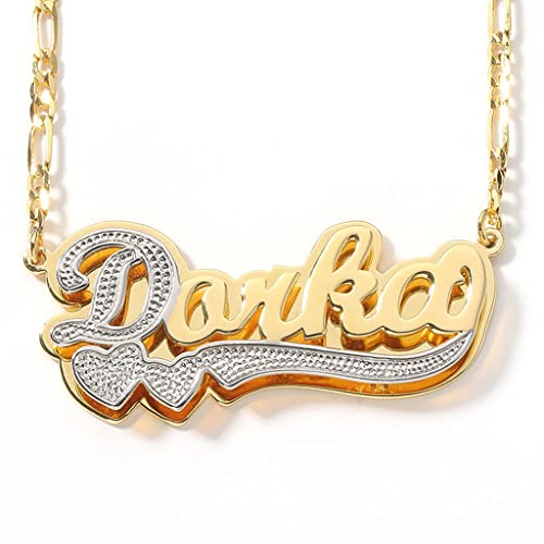 Custom Name Necklace Double Plated Name Necklace Personalized Name Plate Necklaces Name Necklaces for Women 18k Gold Plated Nameplate Pendant - color: Style 10