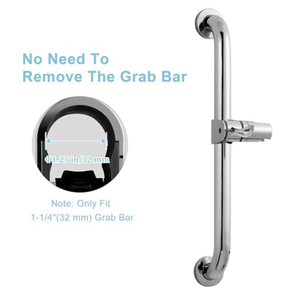 OFFO ADA Handshower Shower Grab Bar Head Holder, Universal Fit 1.25''(32mm) Hand Held Shower Bracket for Handicap Grab Bar, Detachable Bathroom Replacement, 360 Degree Rotation Sprayer Holder, Chrome - size: 1.25“