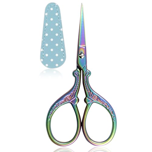 BIHRTC Small Craft 3.6inch Rainbow Scissor with Leather Cover Stainless - color: Rainbow