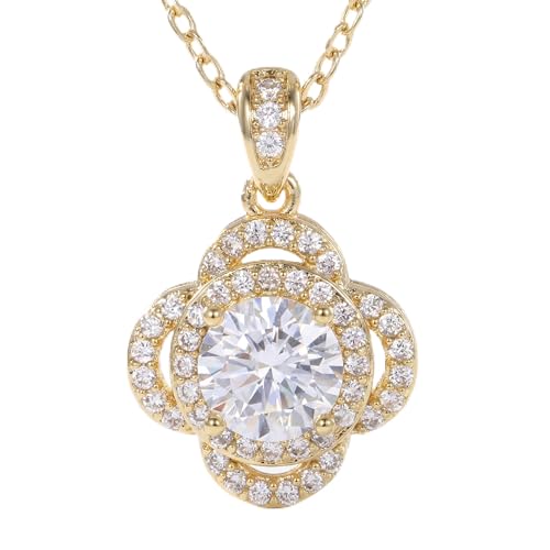 Necklaces for Women - Sparkling Flower Pendant Necklace, 18K Gold Plated Chain, Sunflower Clover Jewelry for Wedding Party, 16+2 Inch - color: Golden
