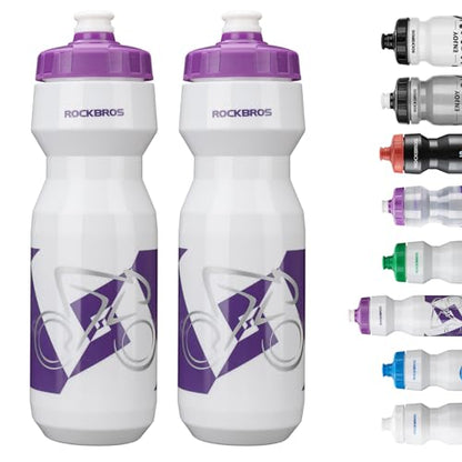 ROCKBROS Bike Water Bottle 20oz-25oz Squeeze Cycling Water Bottle BPA Free Leak Proof Sports Water Bottle with Dust Cover for Bicycle Running Gym Outdoor - color: 25oz White Purple, style: 2 Pack