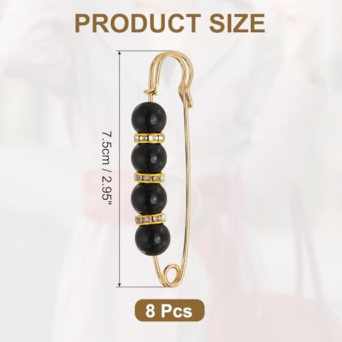 MECCANIXITY 진주 브로치 핀, 장식용 안전 핀 브로치 패션 스웨터 숄 크리스탈 클립 칼라 드레스 셔츠 의류 액세서리 여성용 - color: 블랙/골드., size: 2.95"