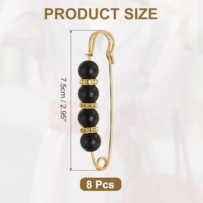 MECCANIXITY 진주 브로치 핀, 장식용 안전 핀 브로치 패션 스웨터 숄 크리스탈 클립 칼라 드레스 셔츠 의류 액세서리 여성용 - color: 블랙/골드., size: 2.95"