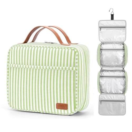 Bosidu Hanging Travel Toiletry Bag,Large Capacity Cosmetic Travel Toiletry Organizer for Women with 4 Compartments & 1 Sturdy Hook,Perfect for Travel/Daily Use/Christmas - color: Green Strip
