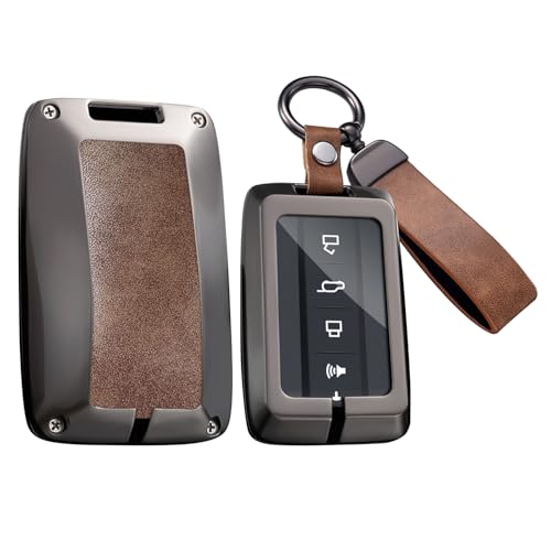 Key Fob Cover Compatible with Great Wall GWM WEY Tank 300 500 Tank300 Tank500 Accessories Alloy& Leather Key Shell Case with Keychains-Long Keychian Brown - color: Long Keychain brown