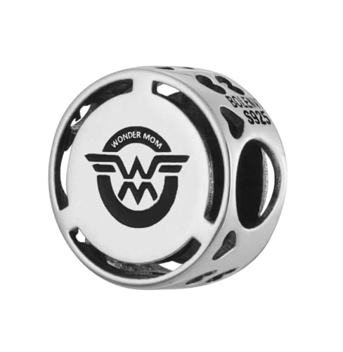 Inspirational Words Symbols 925 Sterling Silver Charm Bead For Pandora & Similar Charm Bracelets or Necklaces - color: Wonder Mom Woman Mothers Day