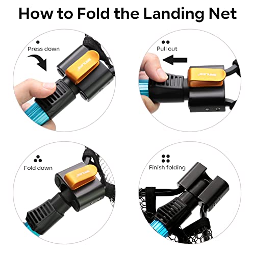 SANLIKE Collapsible Telescopic Fishing Net Rubber Coated Fresh/Salt Water | Rubber Coated Net, Aluminum Pole, Non-Slip Rubber Handle, One-click Storage, Belt Clip, Various Sizes - color: Black, size: Large