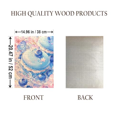 Blue Macaron Food Jigsaw Puzzle - 500 Pieces Wooden Puzzle for Adults, Wall Art Gift, Finished Size: 20 x 15 Inch - color: Blue Macaron - 500 Pieces
