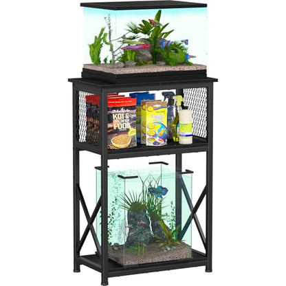 Snughome 10 Gallon Aquarium Stand with Storage, 3 Tier Heavy Metal Fish Tank Stand Shelf 20.47" x 11.42" x 30.91", Black - color: Black, size: 10 Gallon