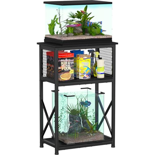 Snughome 10 Gallon Aquarium Stand with Storage, 3 Tier Heavy Metal Fish Tank Stand Shelf 20.47" x 11.42" x 30.91", Black - color: Black