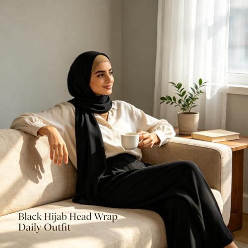 Hijab Scarf for Women, 3PCS Set with Undercap and Hijab Clip Lightweight Modal Muslim Head Wrap Scarf for Daily - color: Sy3-black Hijab+khika Undercap