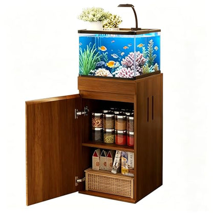 10-15 Gallon Aquarium Fish Tank Stand with Power Outlet, Small Terrarium Stand Cabinet with Adjustable Shelves, Storage Cabinet for Turtle Tank & Reptile Terrarium, 330LBS (Brown) - color: Brown