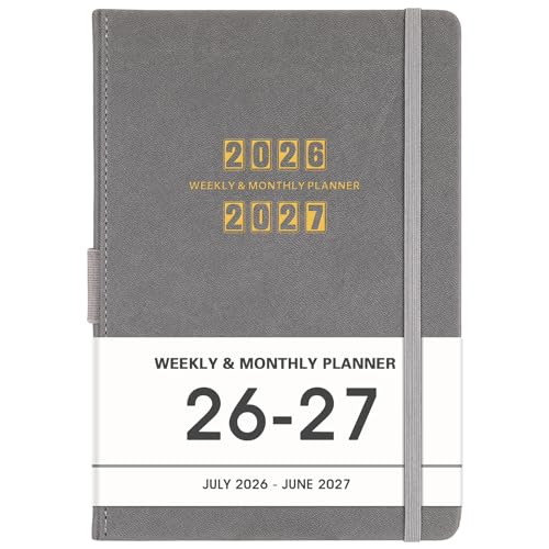Planner 2026-2027 - 2026-2027 Planner Weekly and Monthly, Jul. 2026 - Jun. 2027, 5.75" x 8.25", Leather Planners with Thick Paper, Hardcover, Pen Loop, Back Pocket with Notes Pages - Grey - color: Grey