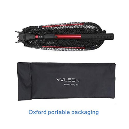 YVLEEN Folding Fishing Net - Foldable Fish Landing Net Robust Aluminum Telescopic Pole Handle and Nylon Mesh 16inch Hoop Size - color: D:16”/40cm Hoop Size (Telescopic Handle) Red