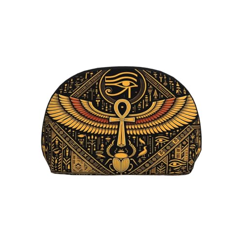 Egyptian Symbols Golden Hieroglyphic 2-Piece Shell Makeup Bag Set, Large Capacity Travel Cosmetic Bag For Women With Zipper, Waterproof Polyester Toiletry Organizer Pouch For Purse, Travel - color: Egyptian Symbols Golden Hieroglyphic
