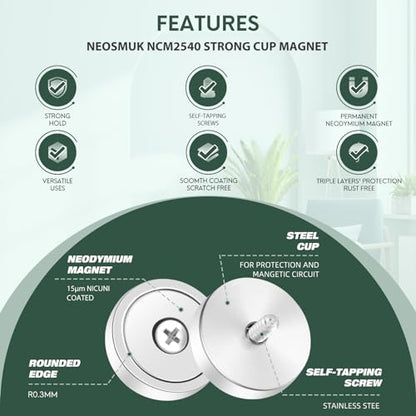 Neosmuk Silver Magnets with Screws,60lbs+ Heavy Duty Rare Earth 4 Pack - color: Silver, size: 60 lb
