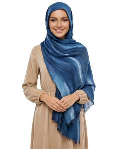 Women’s Gradient Tie Dye Hijab Scarf Soft Cotton Linen Headscarf Shawl Crinkle Printed Muslim Head Wrap - color: Color 4