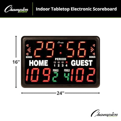 Champion Sports Electronic Scoreboard, Multi-Sport Tabletop Indoor, 24" L x 16" H x 10" D, Black, (Model: T90)