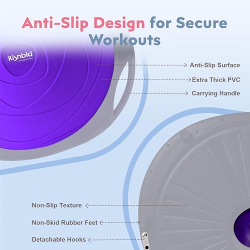 kisnbld Half Balance Ball Trainer, Inflatable 19/23 Inch Half Exercise Ball with Resistance Bands and Pilates Ball, Non-Slip 660lbs Capacity Yoga Ball for Home Gym Full Body Workouts - color: Purple