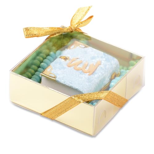 BABY SHOWER CHOCOLATE Set of 10 Islam Quran Tasbeeh Islamic Set | Holy Quran Prayer Beads Gift Box Favor (Blue) - color: Blue