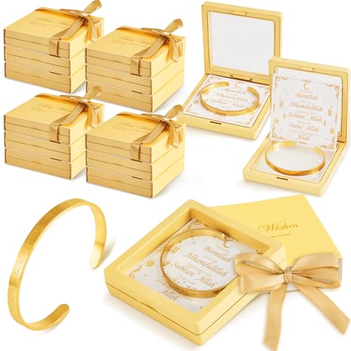 12 Sets Eid Al Adha Ayatul Kursi Bracelets Bulk Eid Mubarak Allah Open Bangle Islamic Jewelry Gifts with Gift Box Cards Muslims Festival Gold Arabic Cuff for Women Men Ramadan Hajj Gifts Islam Favor
