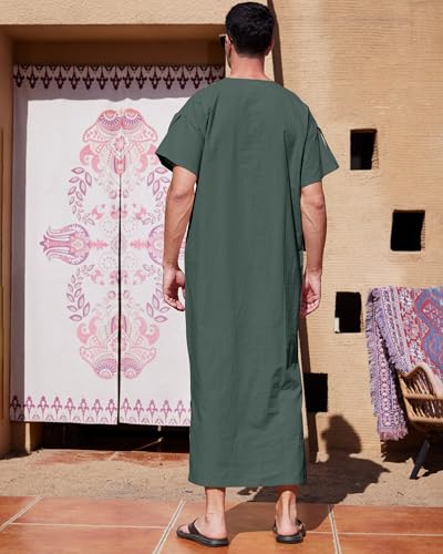 YAOHUOLE Men's Short Sleeve Kaftan Thobe Side Split Caftan with Pockets Long Gown Thobe - color: Dark Gray, size: Medium