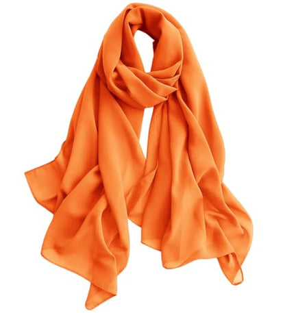 Harewom Long Sheer Chiffon Hijab Scarf for Women, Lightweight Shawl Wrap - color: Orange