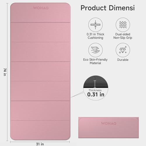 7-Fold Yoga Mat 74"x31" - 0.31 Inch Thick Folding Exercise Mat, Extra Wide Non-Slip POE Mat for Travel, Storage, Yoga, Pilates, Meditation & Home Gym, Lightweight & Portable - color: Dull Pink