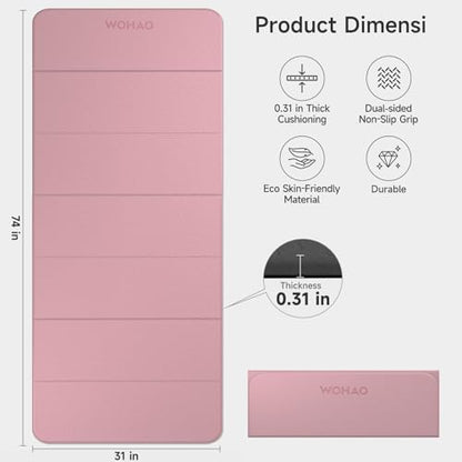 7-Fold Yoga Mat 74"x31" - 0.31 Inch Thick Folding Exercise Mat, Extra Wide Non-Slip POE Mat for Travel, Storage, Yoga, Pilates, Meditation & Home Gym, Lightweight & Portable - color: Dull Pink