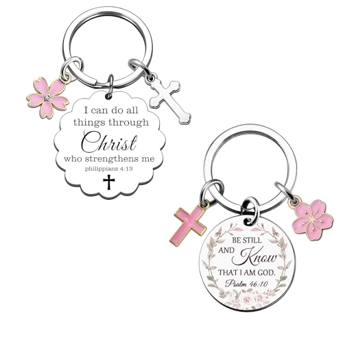 Christian Keychains for Women Faith Bible Verse Keychain, Inspirational Religious Gifts Cross Keychain Flower Charm