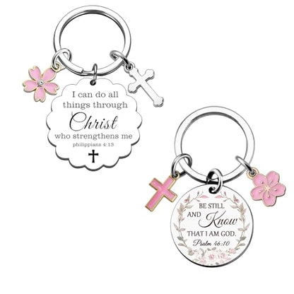 Christian Keychains for Women Faith Bible Verse Keychain, Inspirational Religious Gifts Cross Keychain Flower Charm