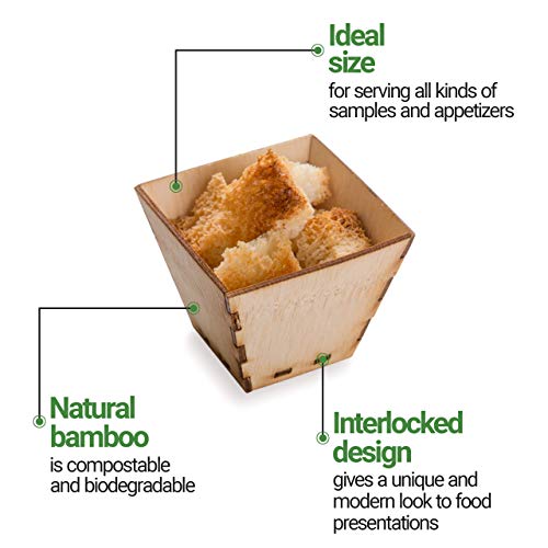Restaurantware 2 Ounce Appetizer Cups 100 Square Mini Dessert Cups - Durable Disposable Bamboo Tasting Bowls Sustainable For Snacks And Samples - color: Brown, size: 2 oz