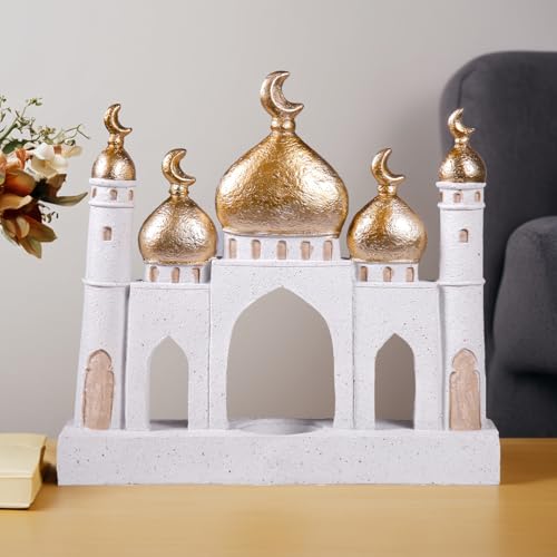 Ramadan Eid Home Decorations for Home 2025 Gold and White Mosque Tower Islamic Eid Mubarak decore - size: 8.66*2.17*9.45in